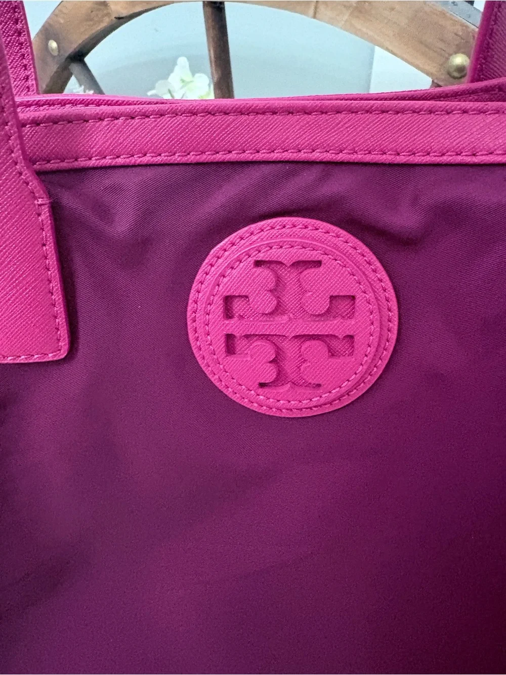 Tory Burch Plum Tote with Pink Trim